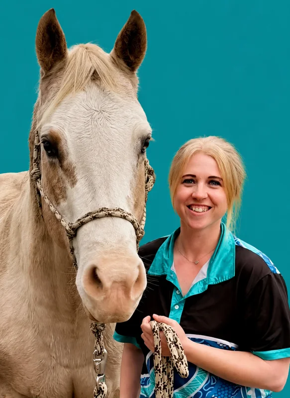 Jessica with a palomino horse