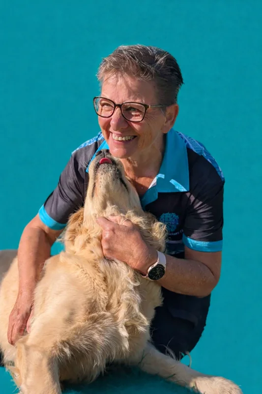 Sonia with a Golden Retriever
